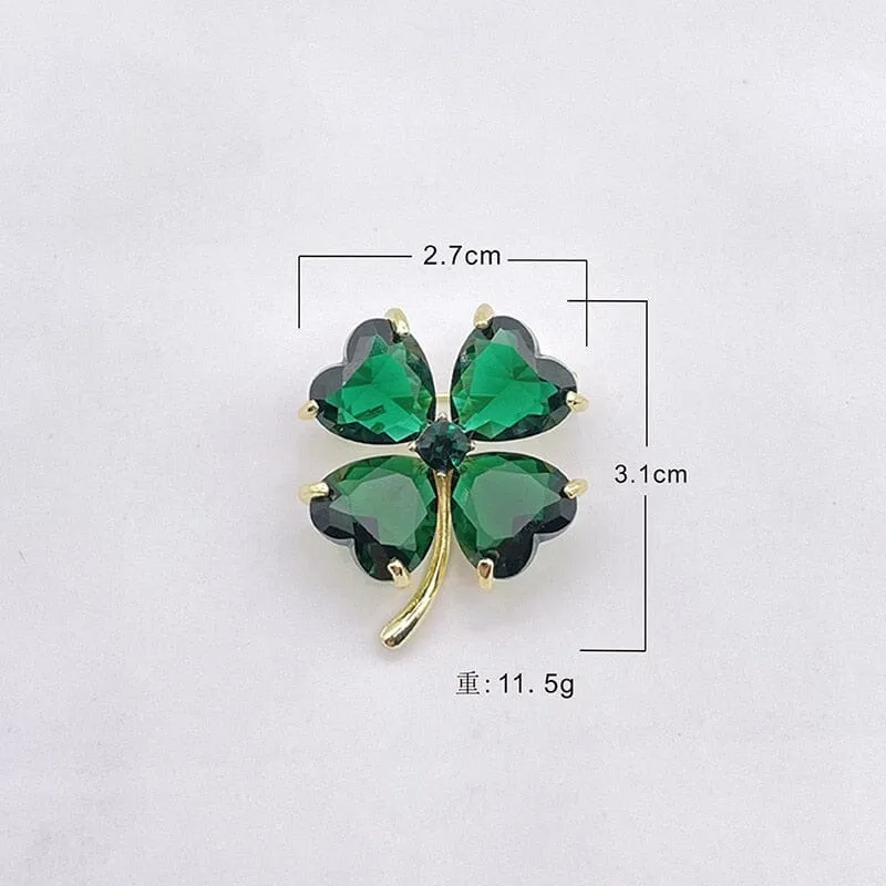 Four-leaf Clover Emerald Brooch