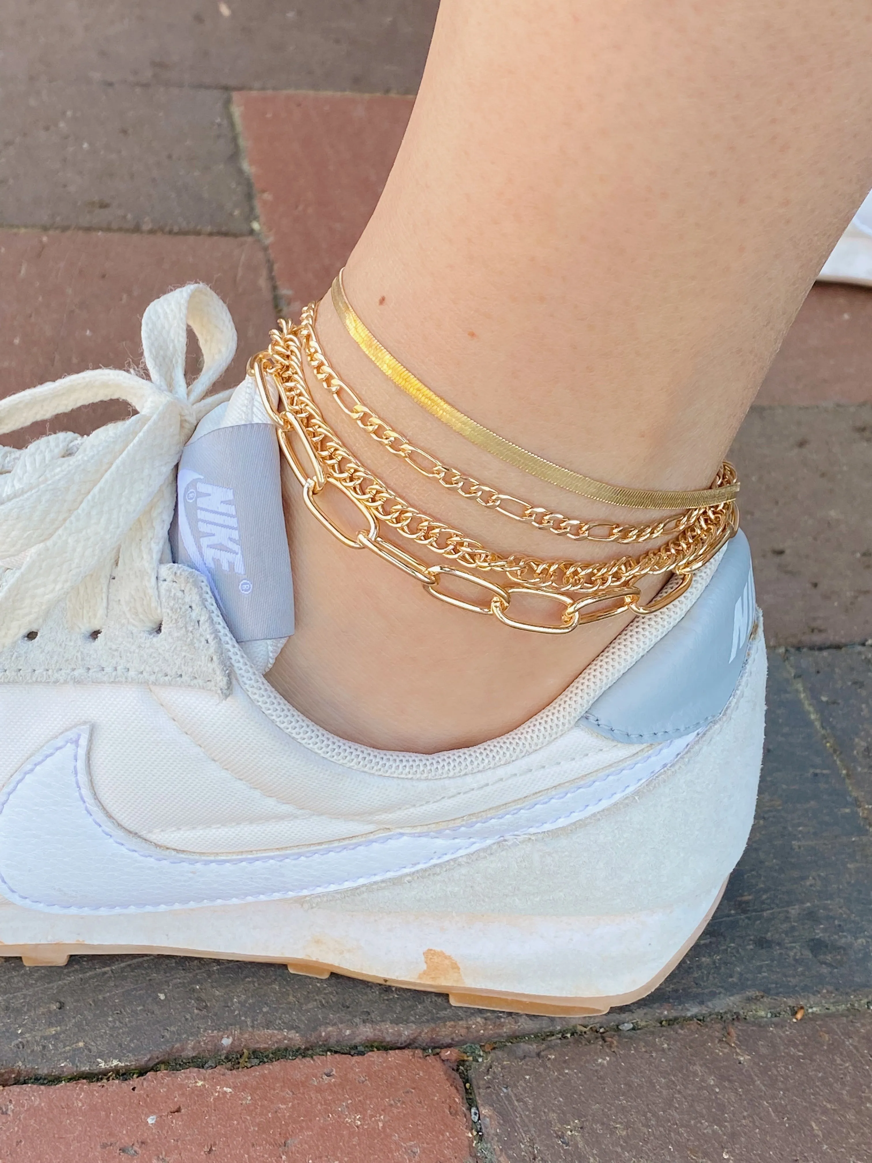 Gold Plated Alloy Metal Chain Anklet Set