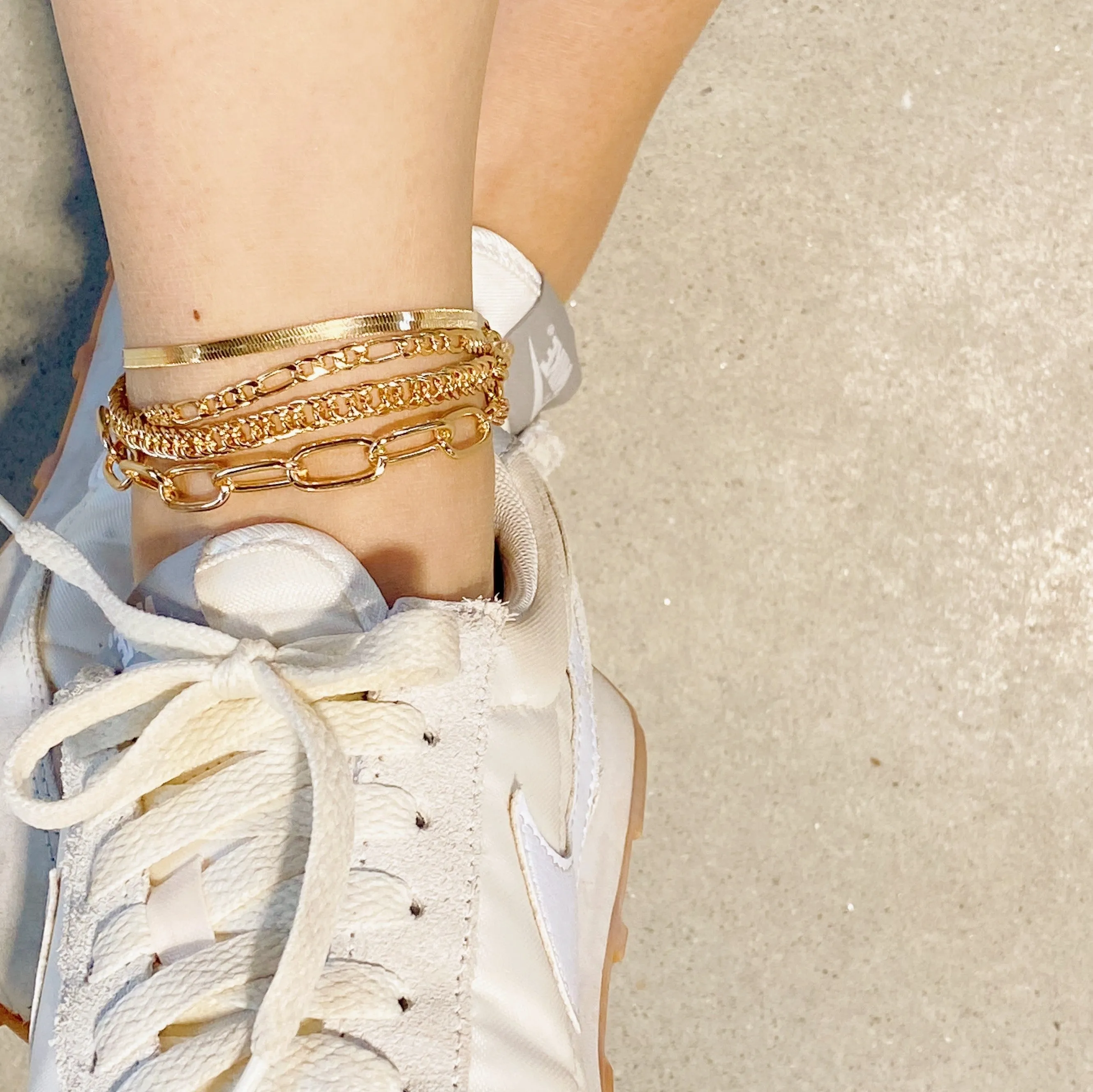 Gold Plated Alloy Metal Chain Anklet Set