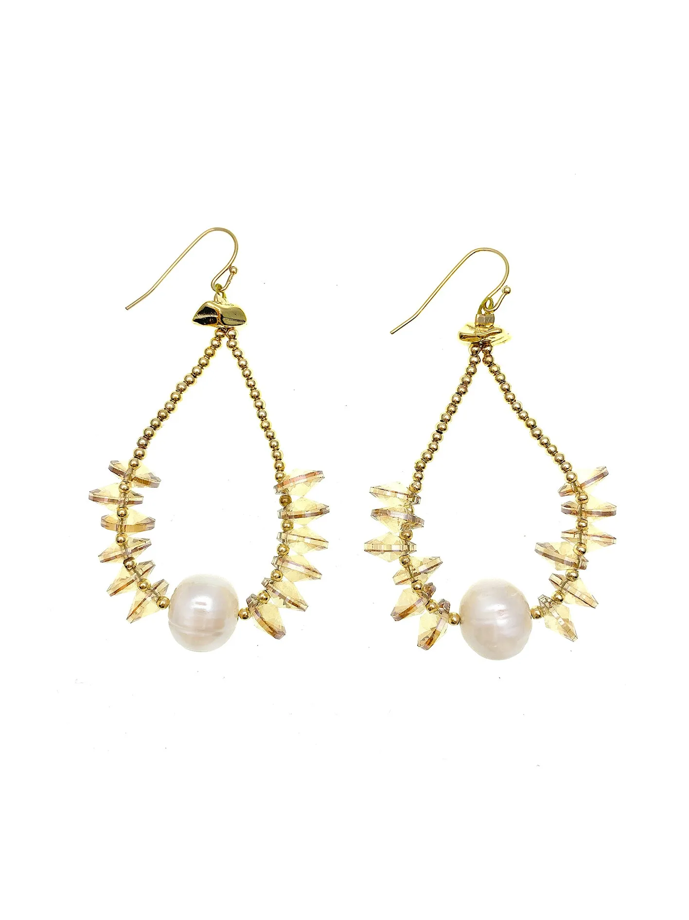 Golden Crystals & Freshwater Pearl Hook Earrings FE026