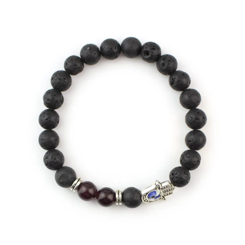 Hamsa Lava Beaded Bracelet