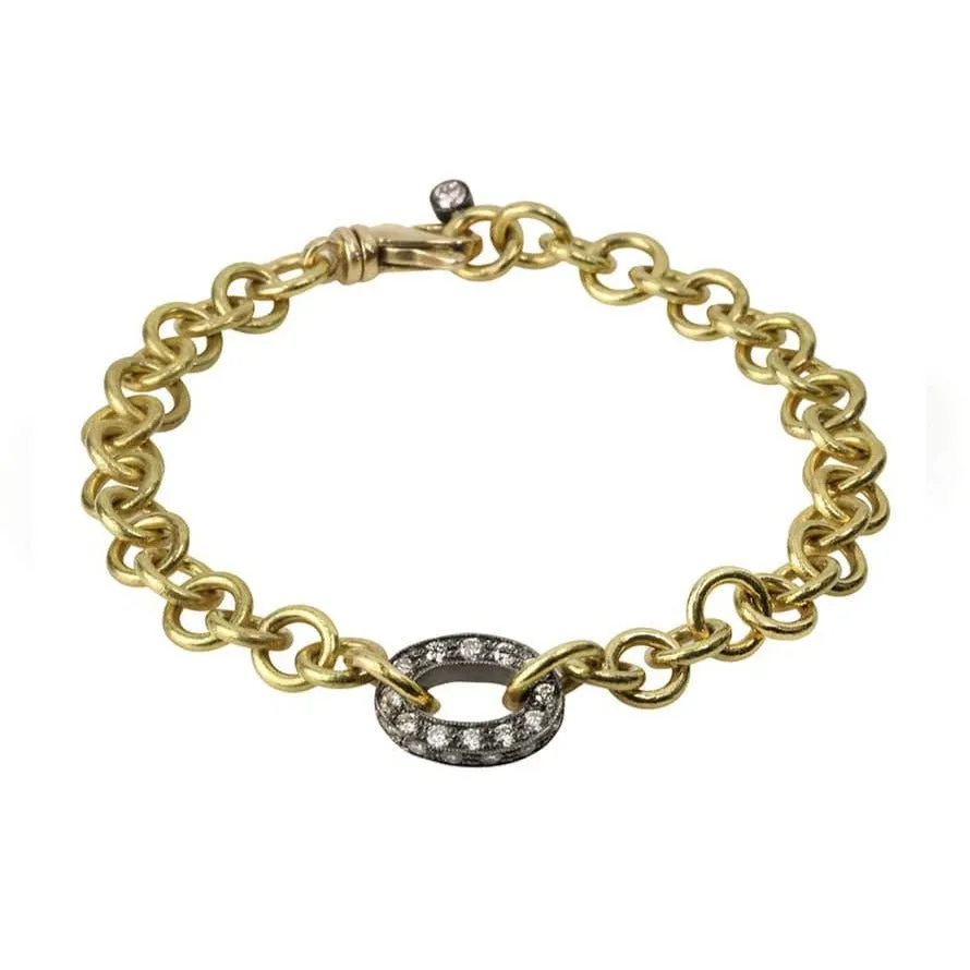 Handmade Oval Chain Bracelet with Blackened Pave Diamond Center Link