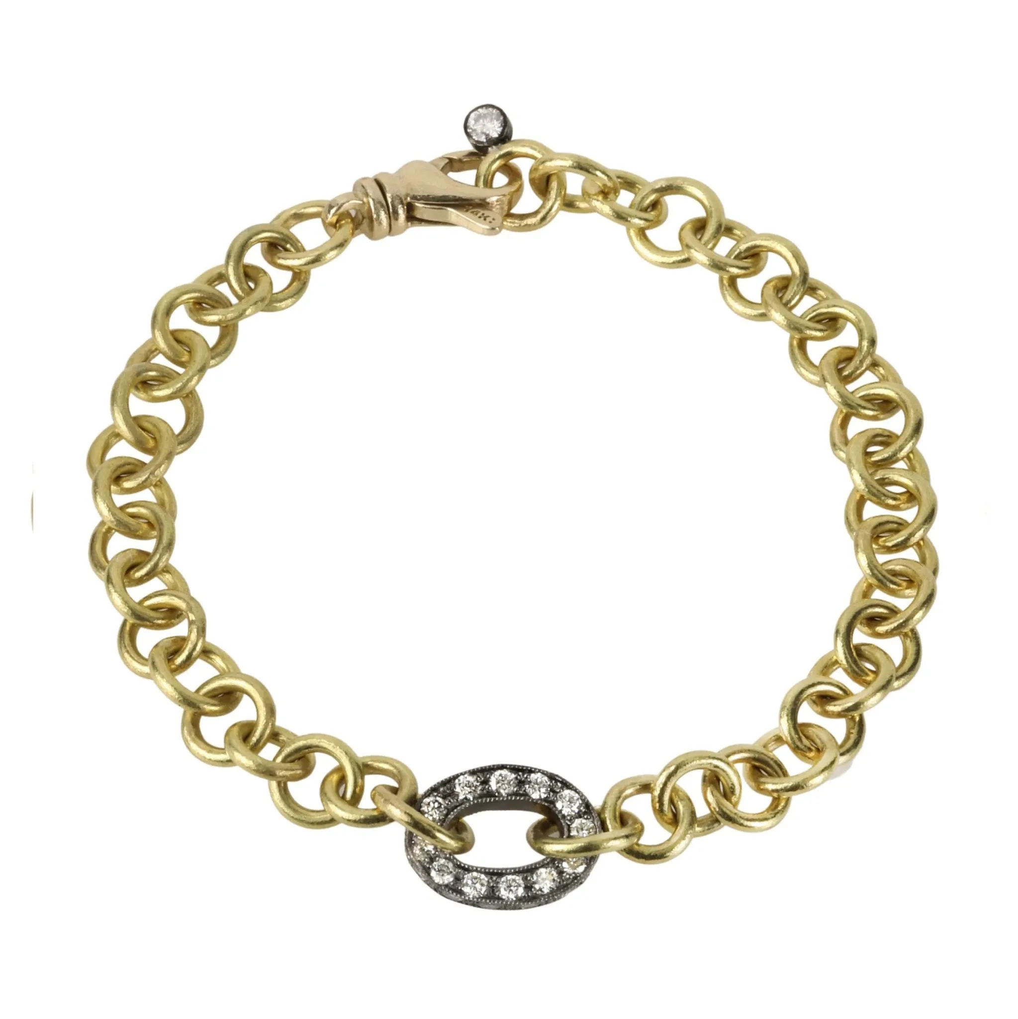 Handmade Oval Chain Bracelet with Blackened Pave Diamond Center Link