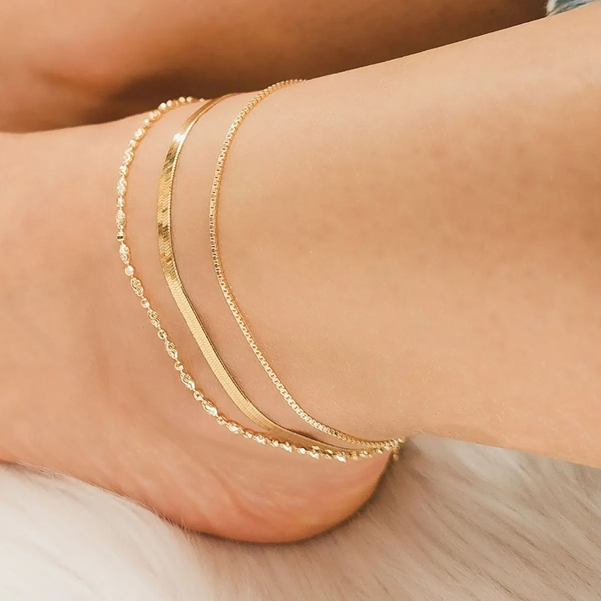 Hera 4mm Herringbone Anklet (Gold)