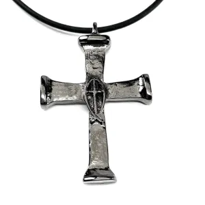 Horse Nails Cross Fish Dark Gunmetal Finish Necklace