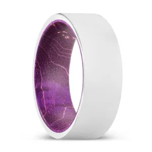 JAMEL | Purple Wood, Silver Tungsten Ring, Shiny, Flat