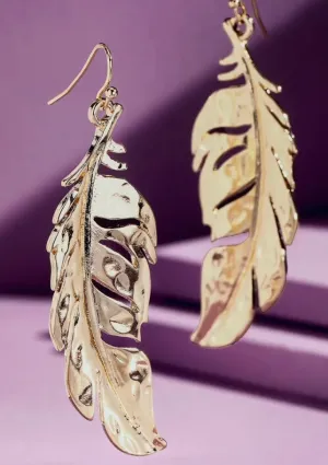 Jewelry - Shiny Leaf Earrings, Gold