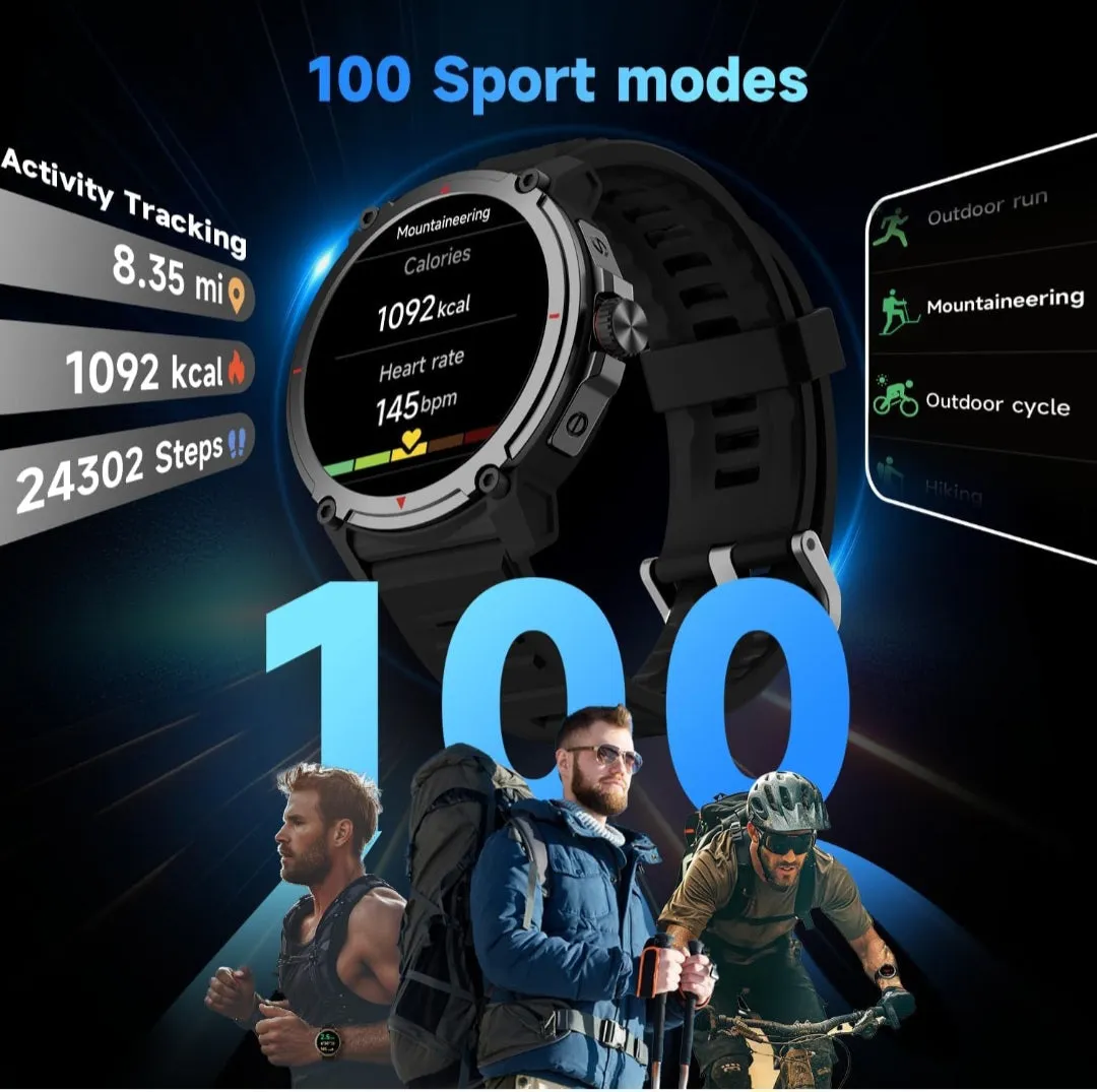 (Jewelry) TOOBUR Smart Watch for Men/Rugged Military(Answer/Make Calls)/Heart Rate/Sleep/Blood Oxygen Tracker/100 Sports/2ATM/Waterproof/Tactical Smartwatch Compatible Android iOS/2 Straps