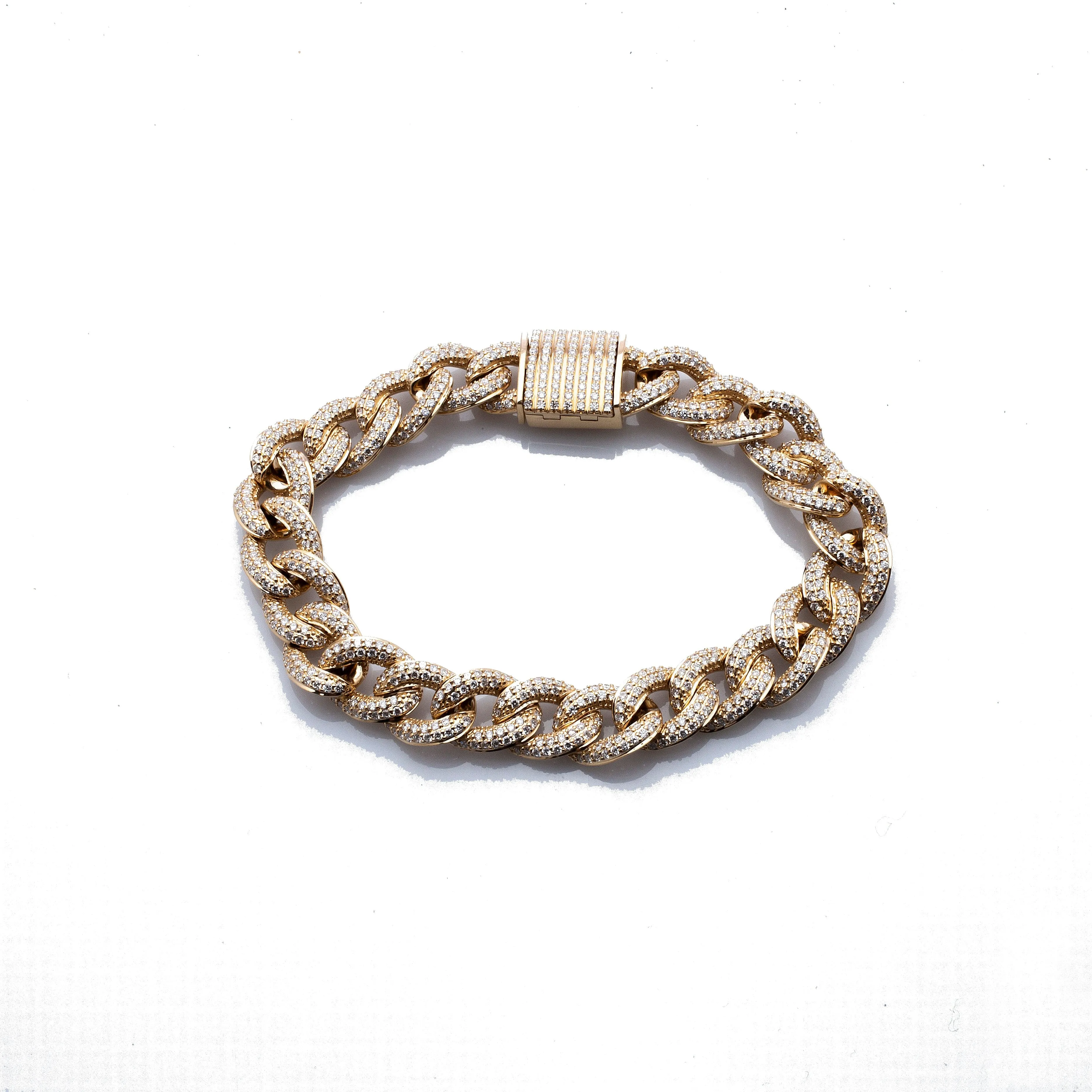 Large Micro-Pave 14K Gold Cuban Link with Diamonds and Diamond Clasp