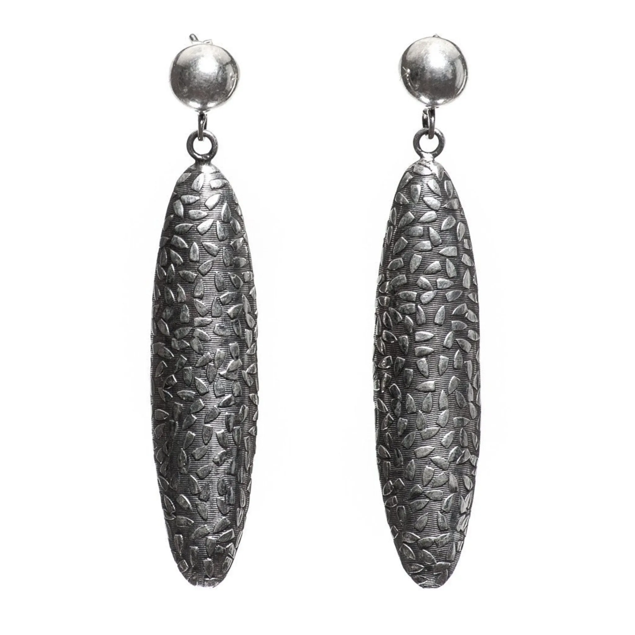 Long Grain Silver Earrings