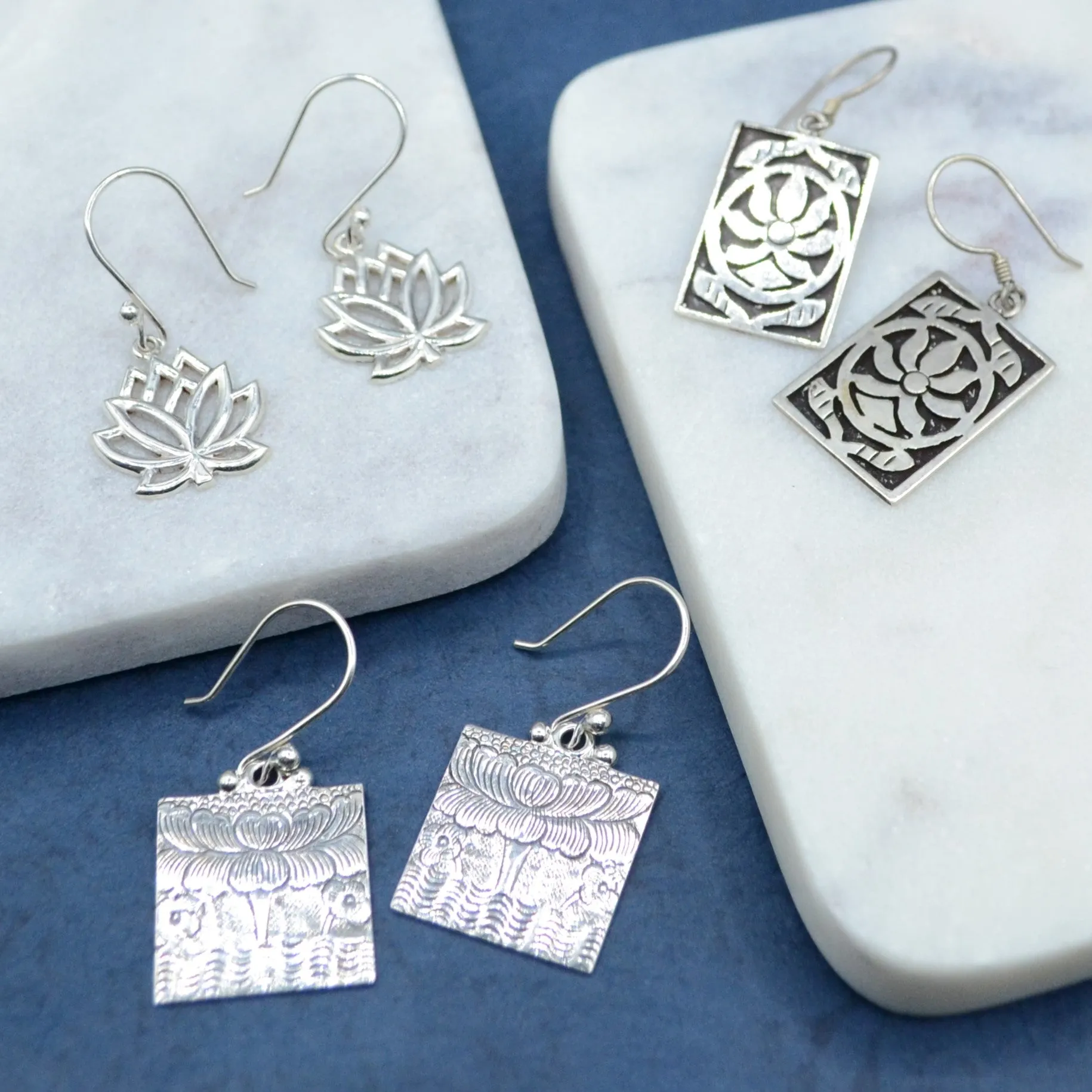 Lotus Flower Silver Earrings