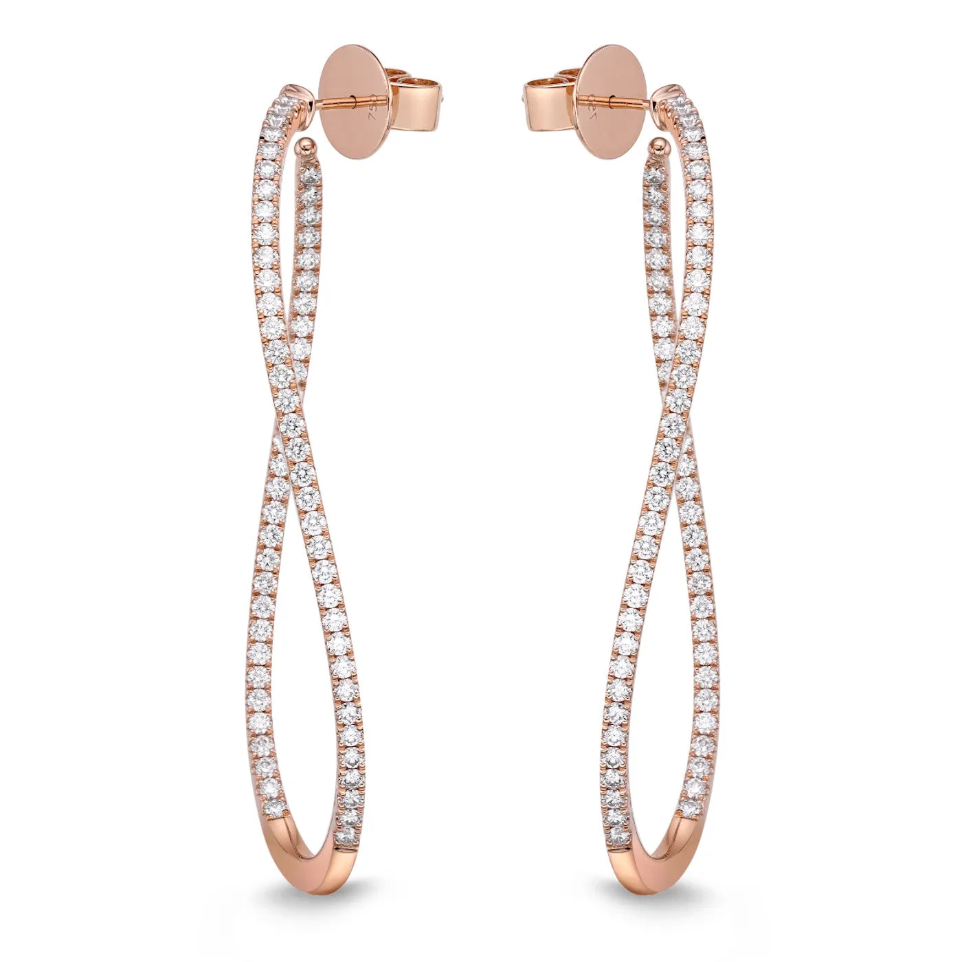 Memoire 18k Rose Gold Twist Diamond Hoop Earrings