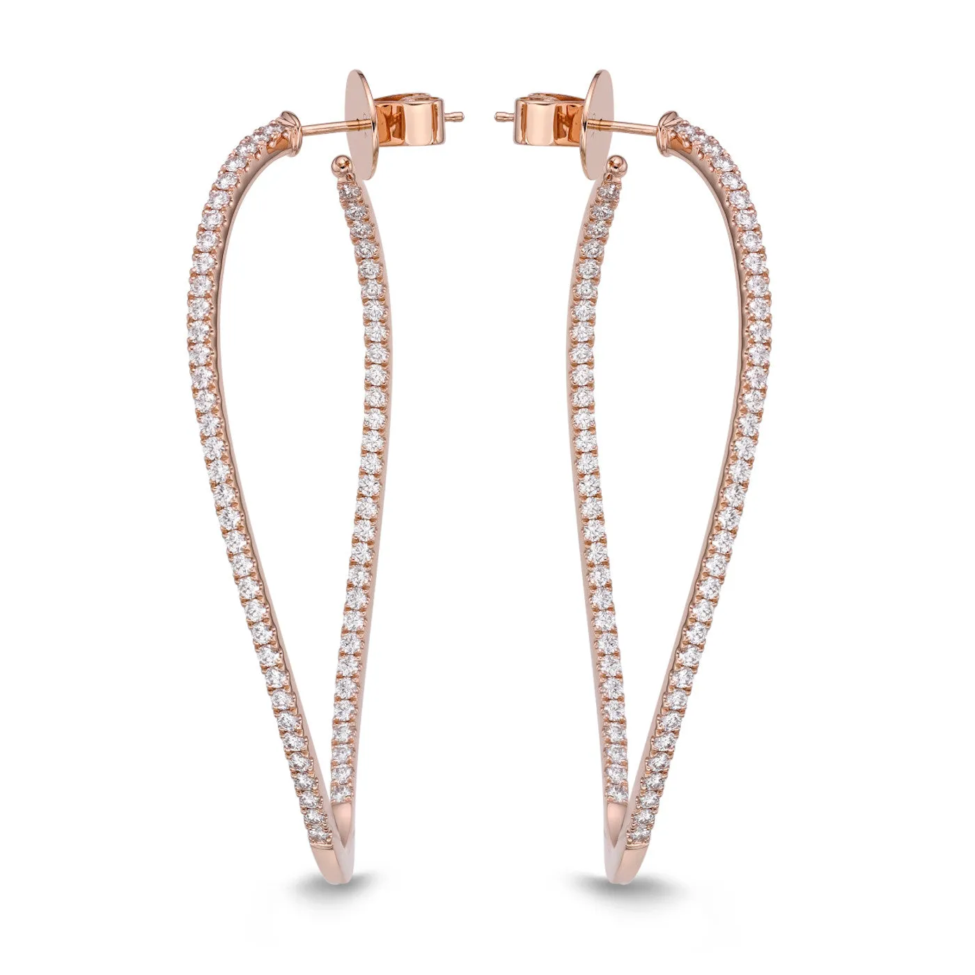 Memoire 18k Rose Gold Twist Diamond Hoop Earrings