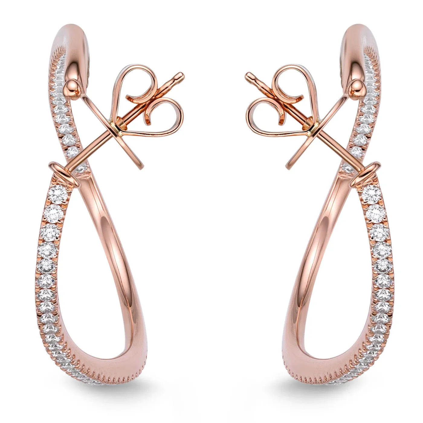 Memoire 18k Rose Gold Twist Diamond Hoop Earrings