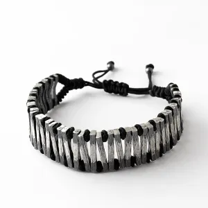 Men's Black Rope & Sterling Silver Wide Bracelet