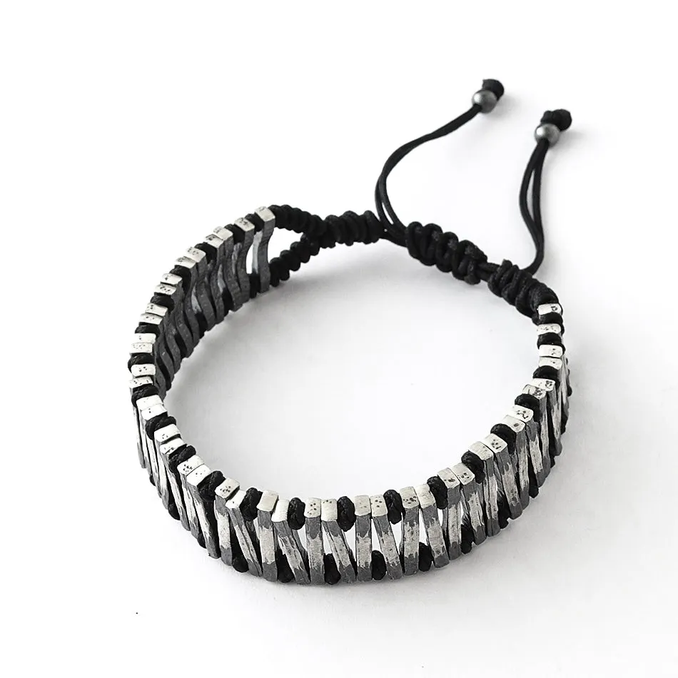 Men's Black Rope & Sterling Silver Wide Bracelet