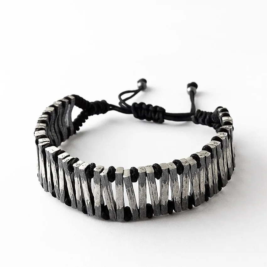 Men's Black Rope & Sterling Silver Wide Bracelet