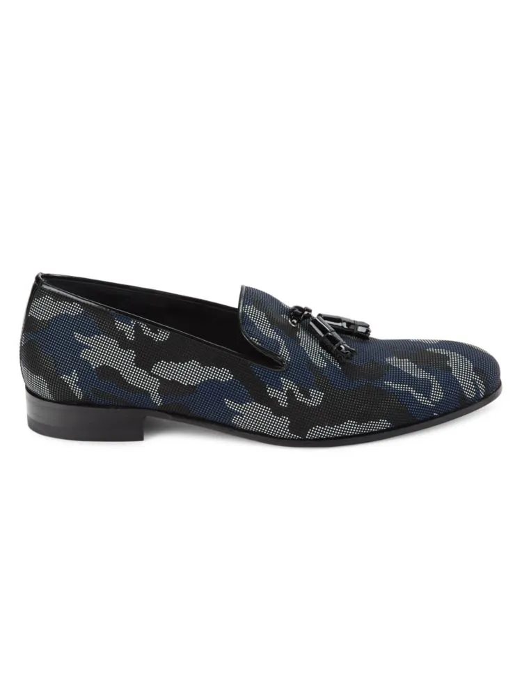 Mezlan Camouflage Tassel Loafers, Blue