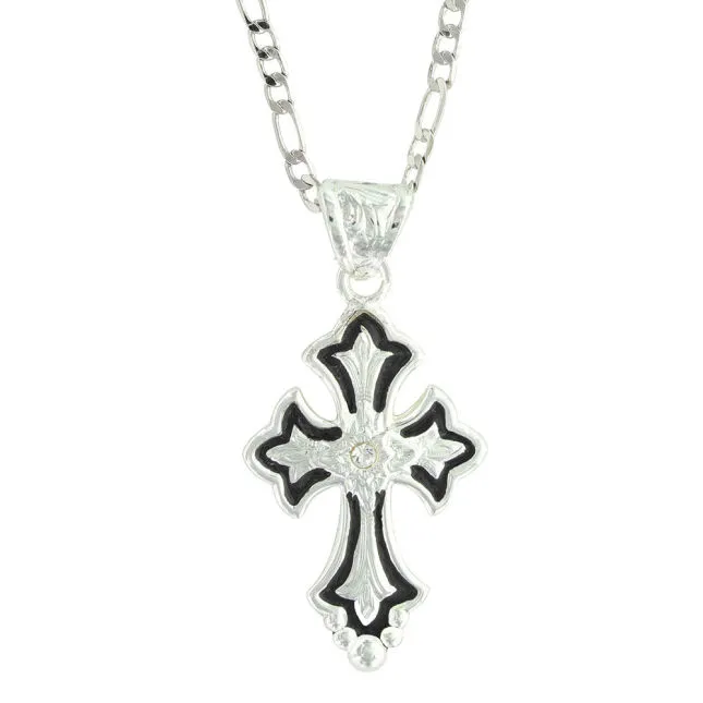 Montana Silvermiths Men's Flower on Silver and Black Cross Fleury