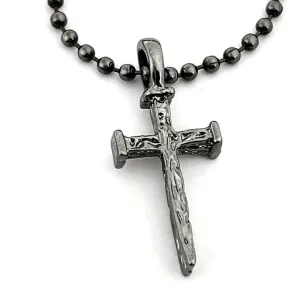 Nail Cross And Ball Chain With Gunmetal Finish Necklace