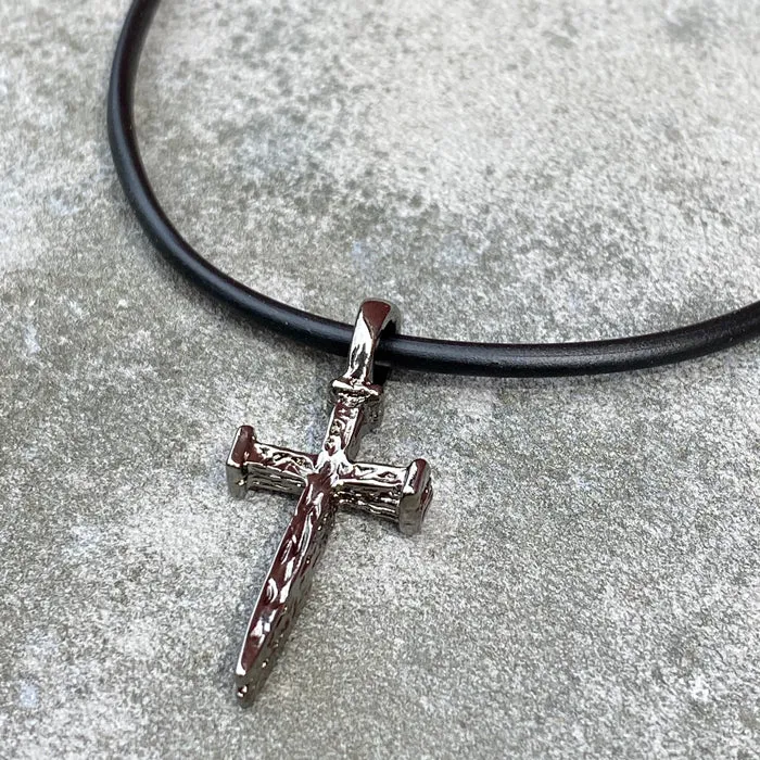 Nail Cross Gunmetal Necklace