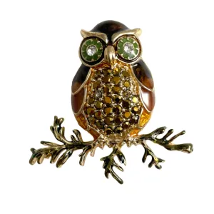 Napier Rhinestone and Enamel Owl Brooch Vintage