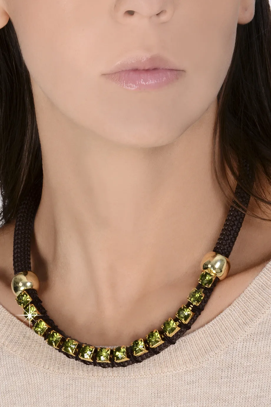 NIRA Green Brown Crystal Cord Necklace