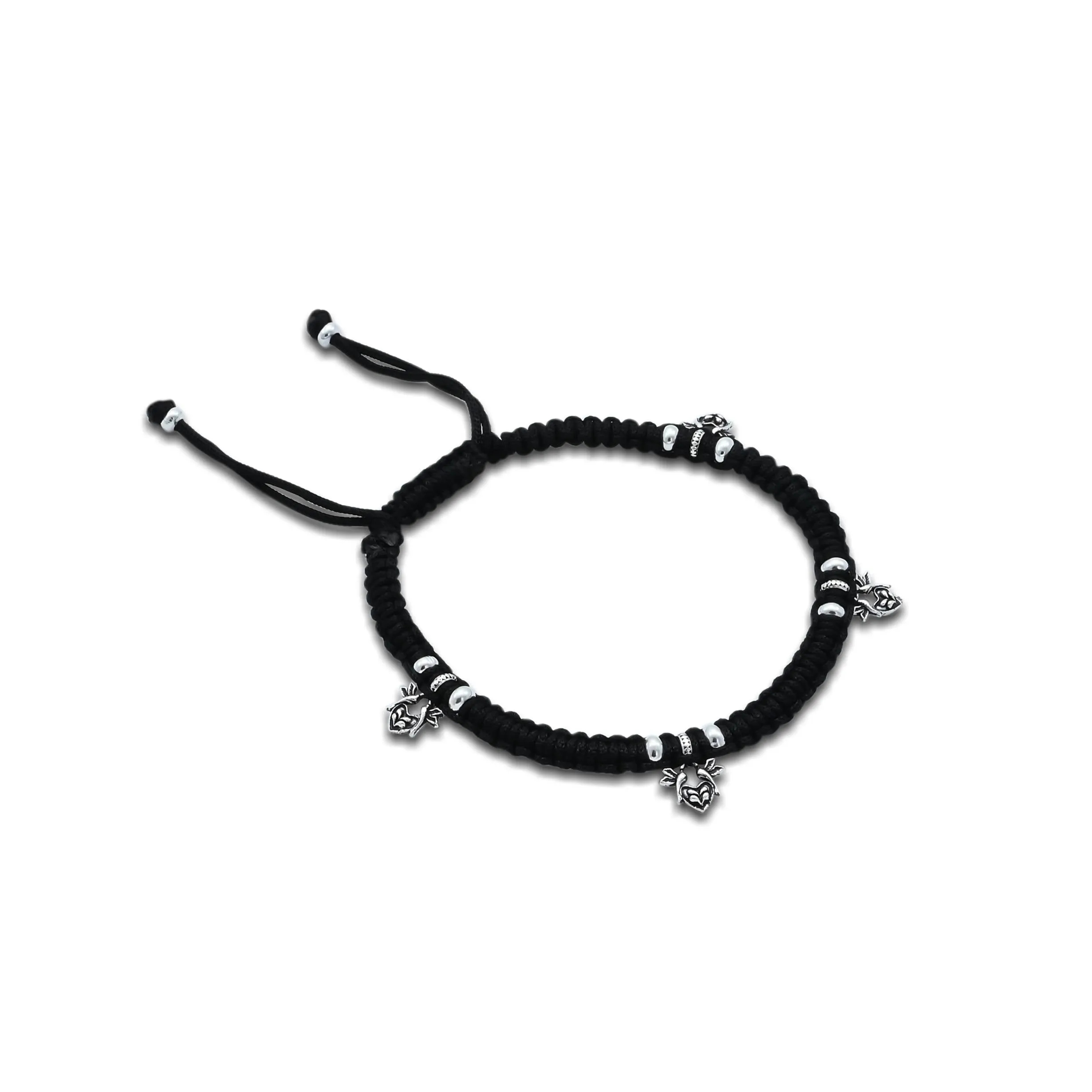 Oxidized Silver "Pigeons' Love" Black Thread Anklets