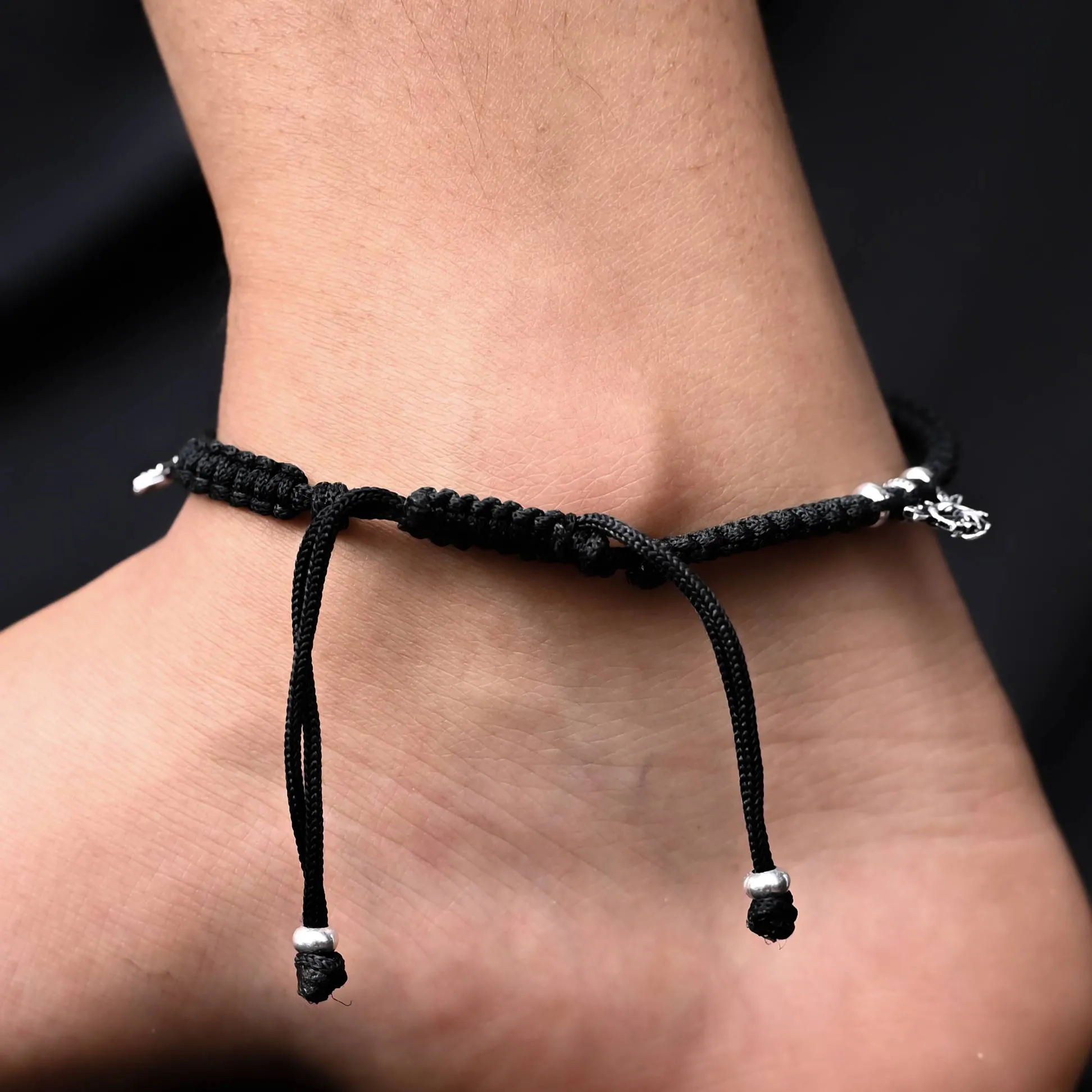 Oxidized Silver "Pigeons' Love" Black Thread Anklets