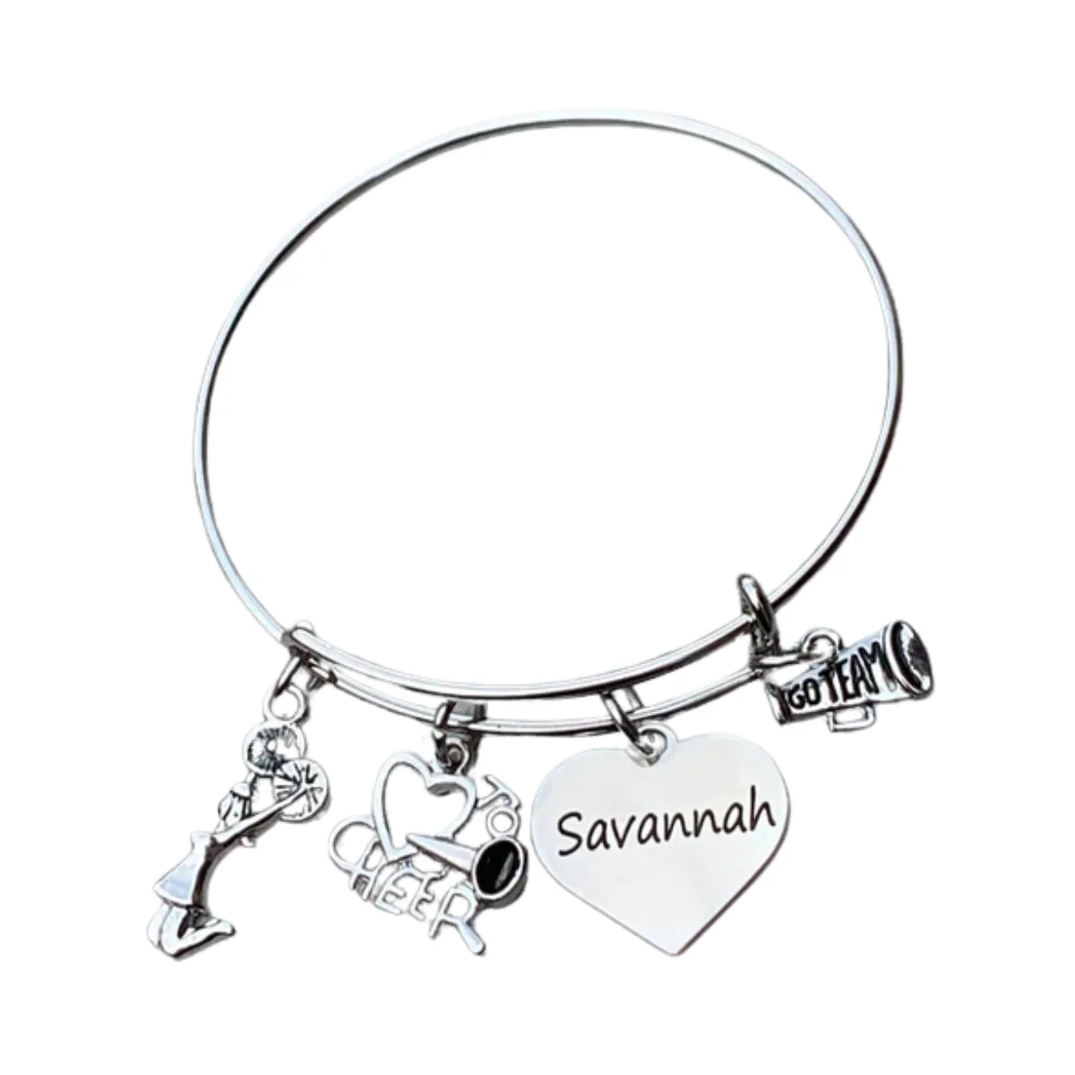 Personalized Cheer Bangle Bracelet with Engraved Name Charm