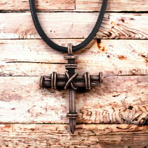 Pewter Nail Cross Necklace Copper