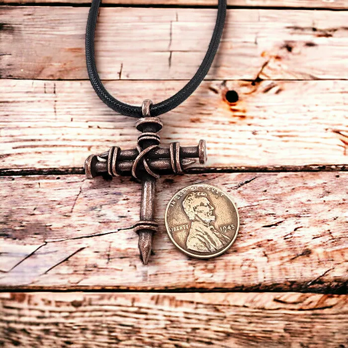 Pewter Nail Cross Necklace Copper