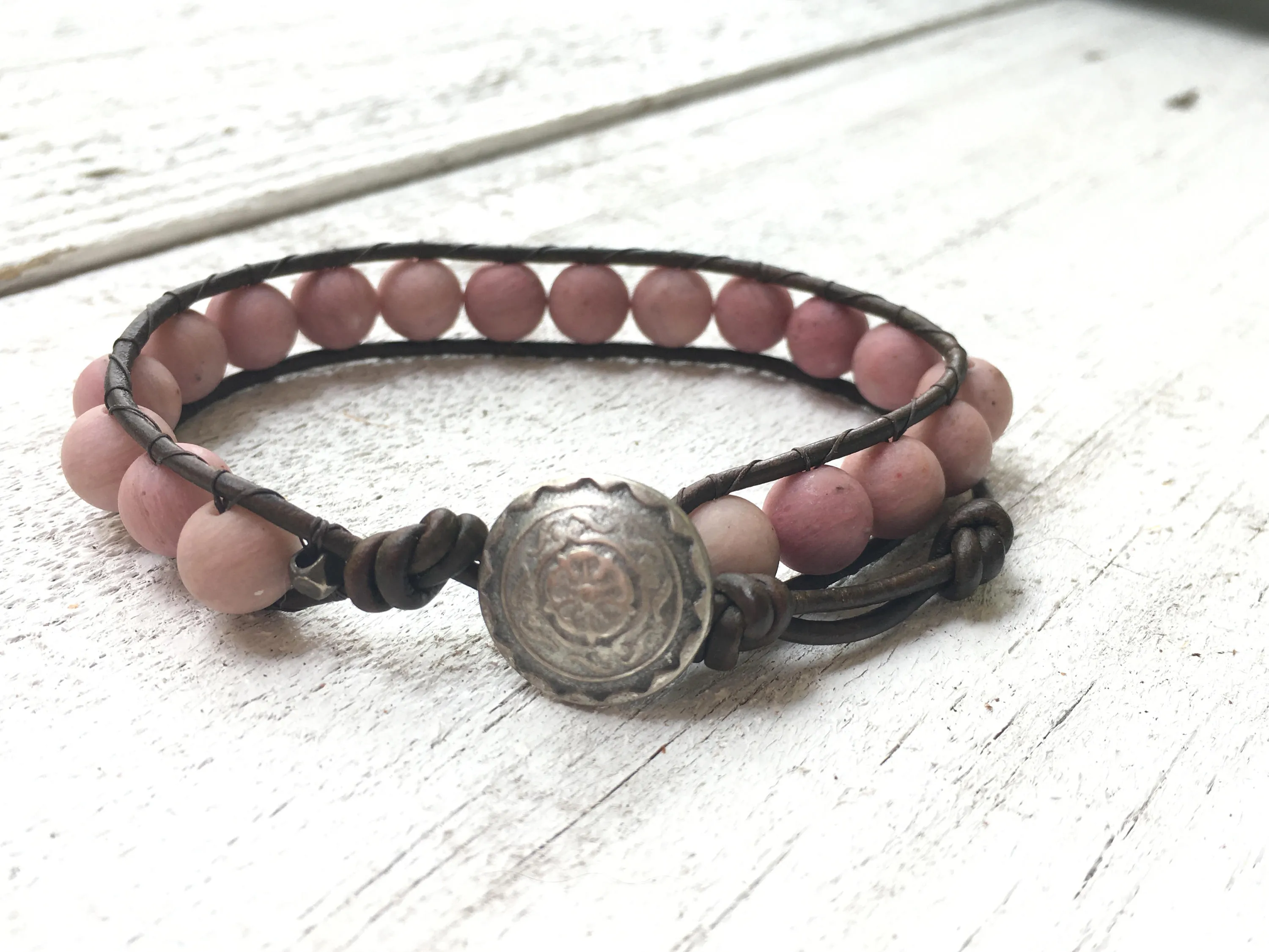 Pink Rhodonite Bracelet- Matte Pink Rhodonite - Rhodonite Jewelry - Pink Bracelet - Girlfriend's Gift - Women's Jewelry - Men's Jewelry