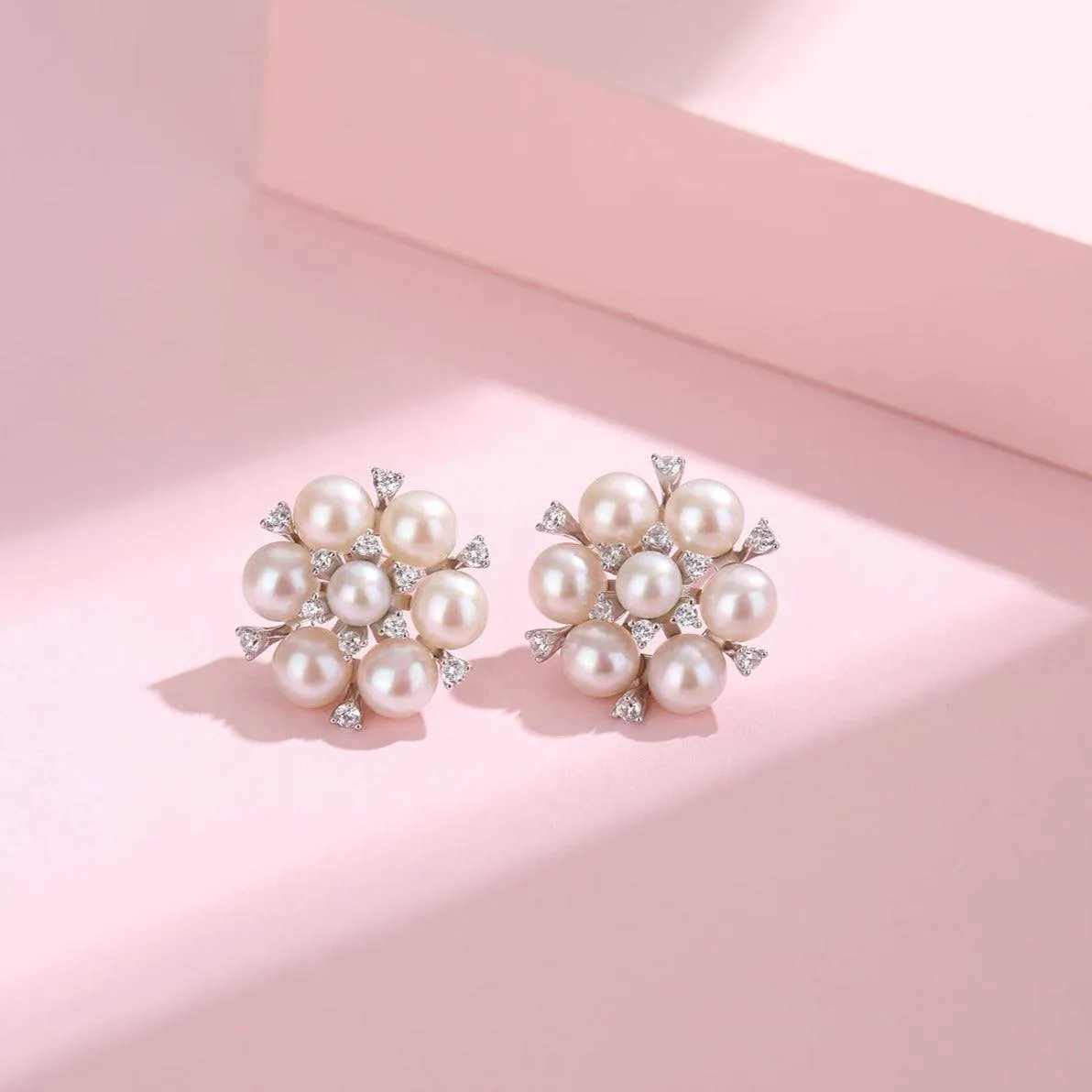 Plum Blossom Multi-Pearl Stud Earrings