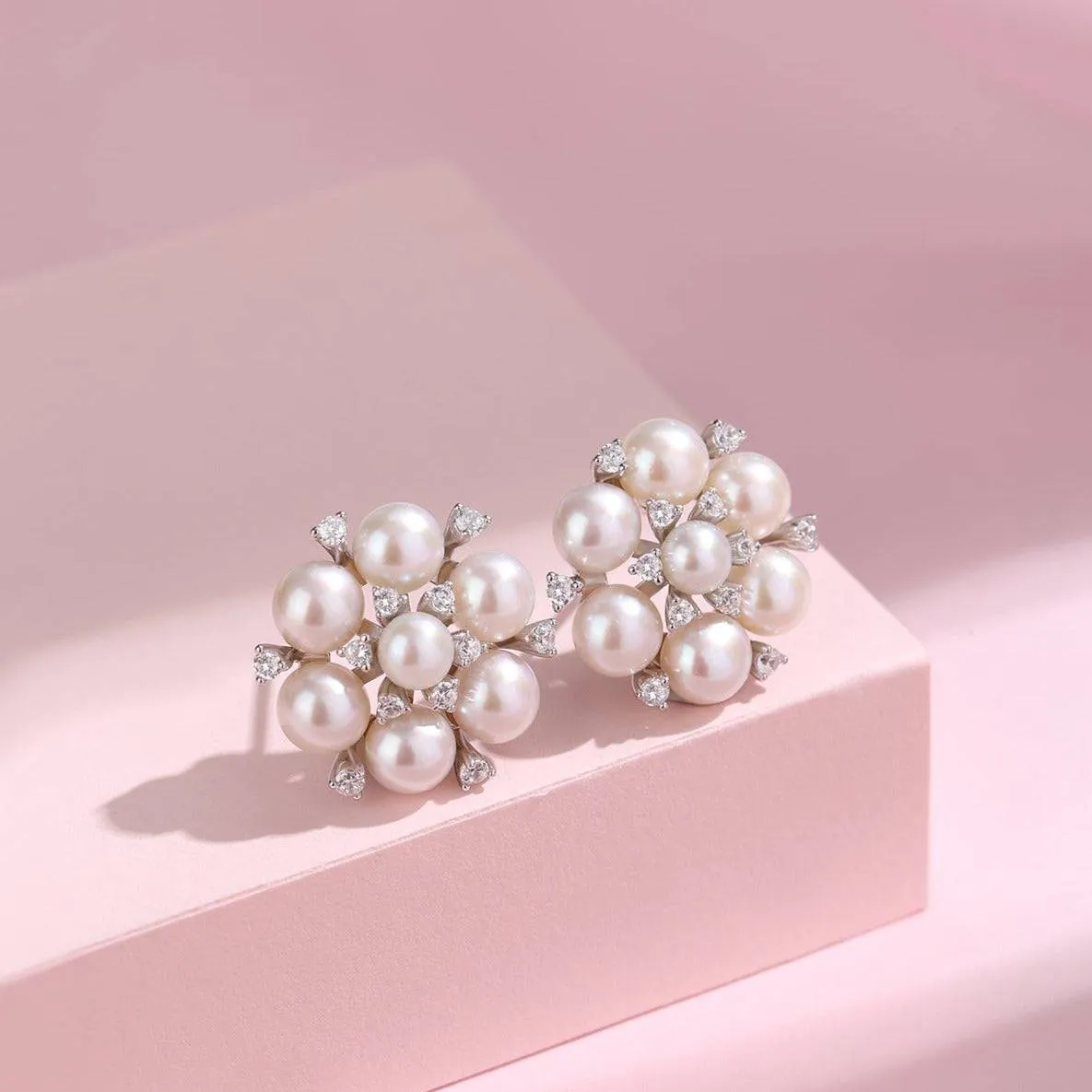 Plum Blossom Multi-Pearl Stud Earrings