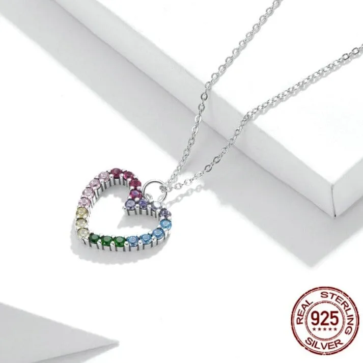 Rainbow Heart Pattern Love Zircon Jewelry Set - 925 Sterling Silver