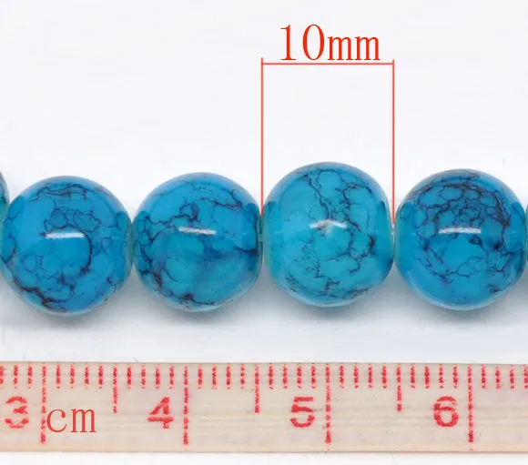 Round Glass Crackle Czech Loose Beads for Jewelry Making 10mm Blue Beads 10pcs