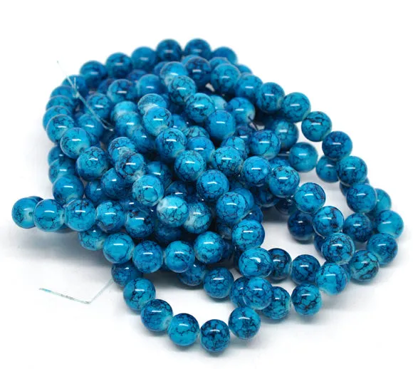 Round Glass Crackle Czech Loose Beads for Jewelry Making 10mm Blue Beads 10pcs