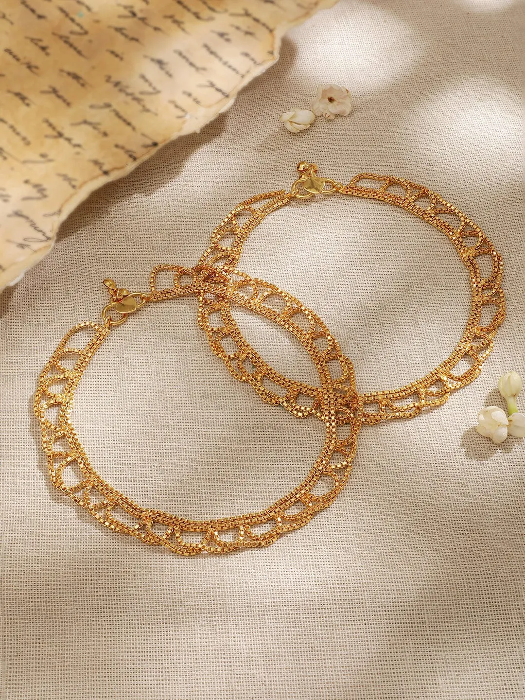 Rubans Sunlit Splendor 22K Gold-Plated Linked Chain Anklet