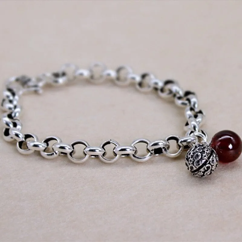 Ruby Round Pendant Chain Bracelet