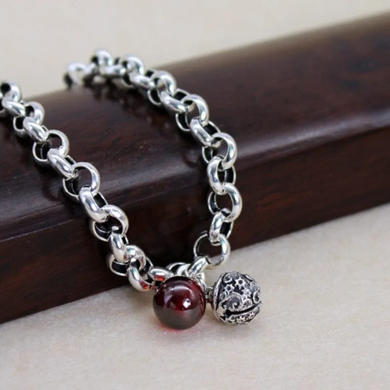 Ruby Round Pendant Chain Bracelet