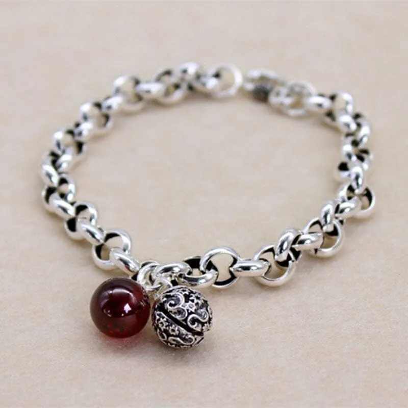 Ruby Round Pendant Chain Bracelet