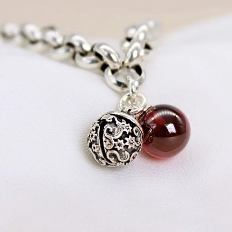 Ruby Round Pendant Chain Bracelet