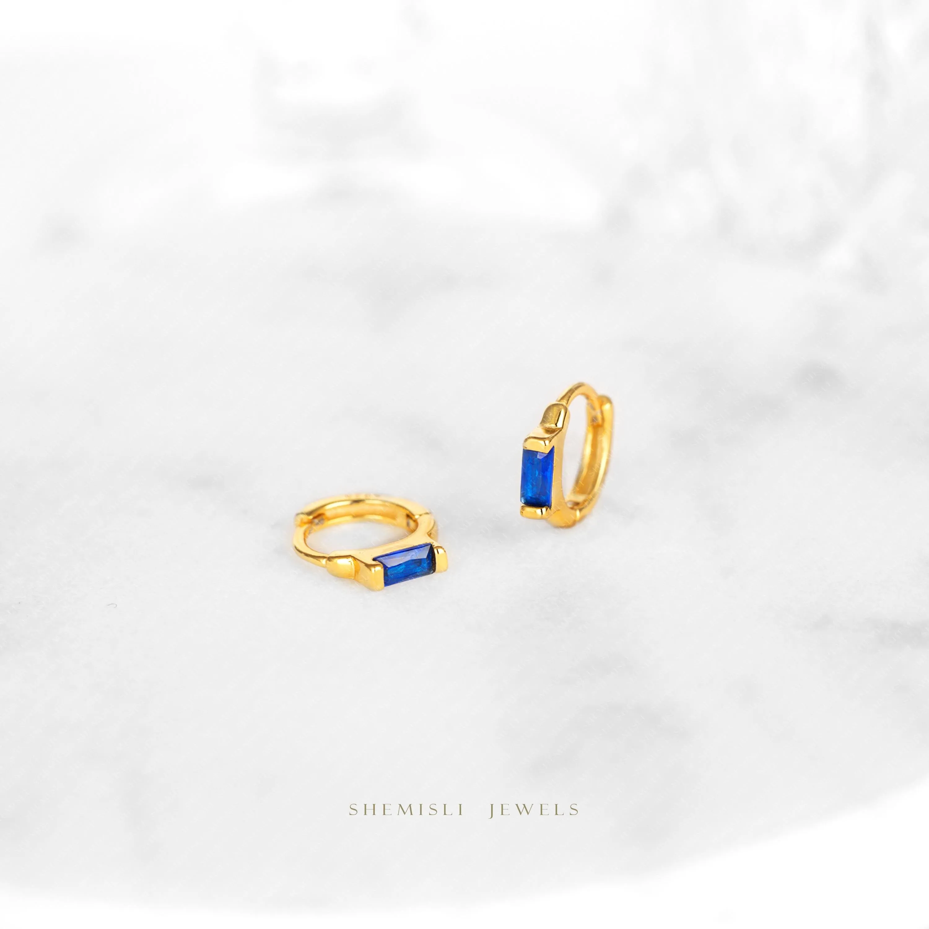 Sapphire Baguette CZ Studs Huggies Drop Hoop Earrings Stack Set, Unisex, Gold, Silver SHEMISLI SS339, SH395, SH313