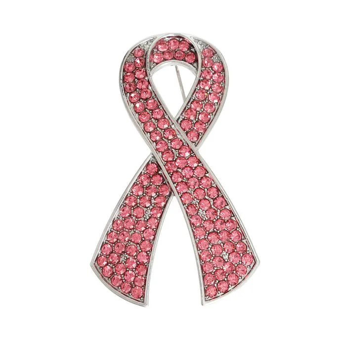 Silver Pink Ribbon Brooch