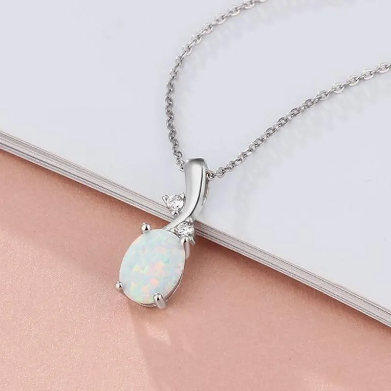 Simple Opal Oval Necklace