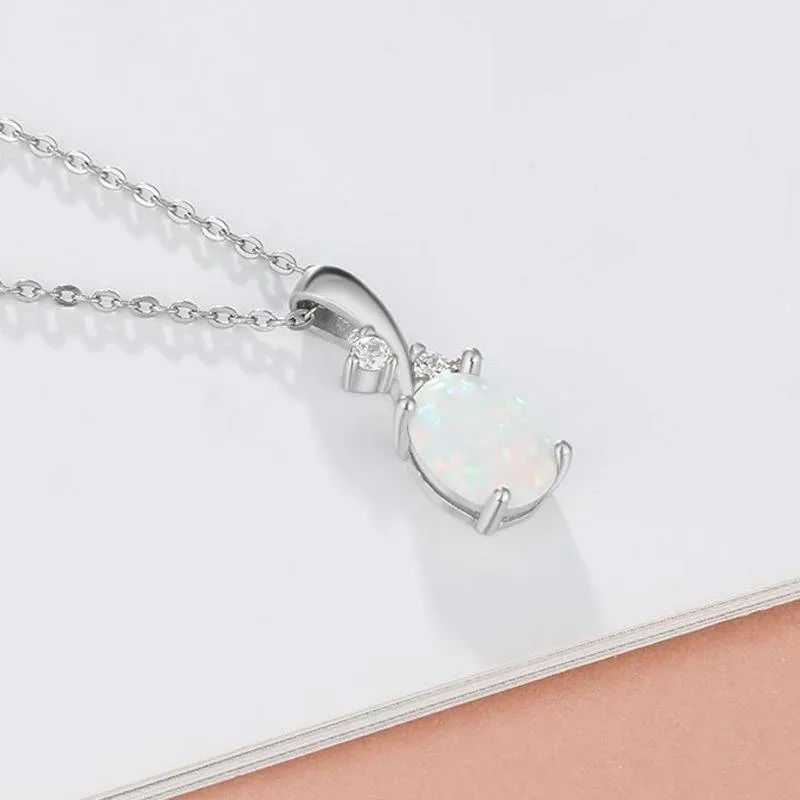 Simple Opal Oval Necklace