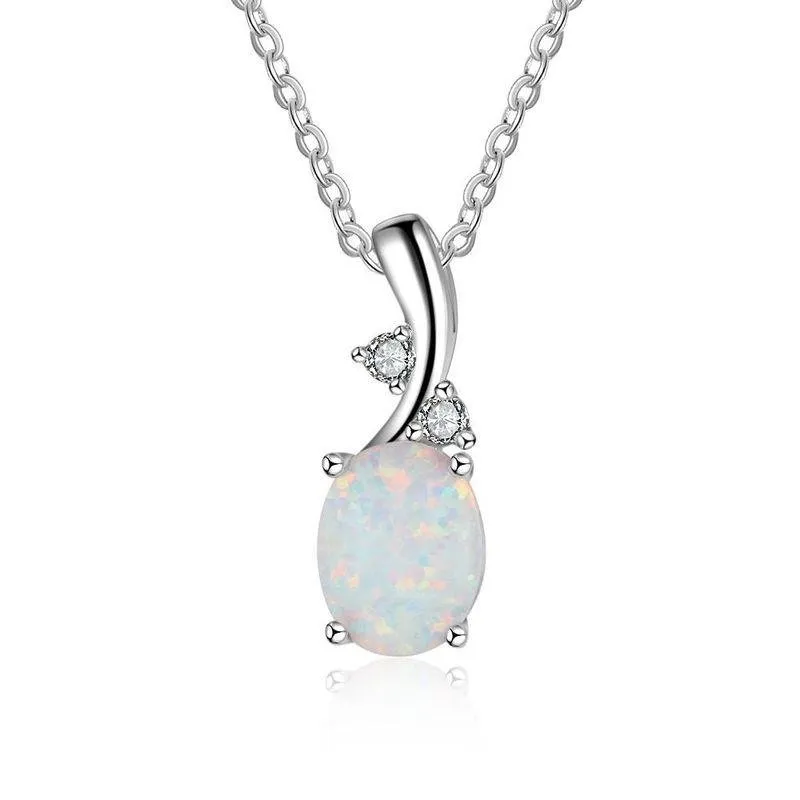 Simple Opal Oval Necklace