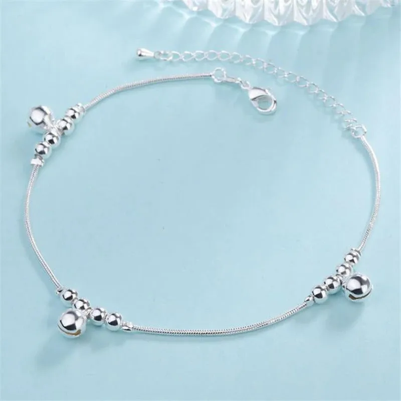 Sterling Silver 3 Bells Chain Anklet For Women