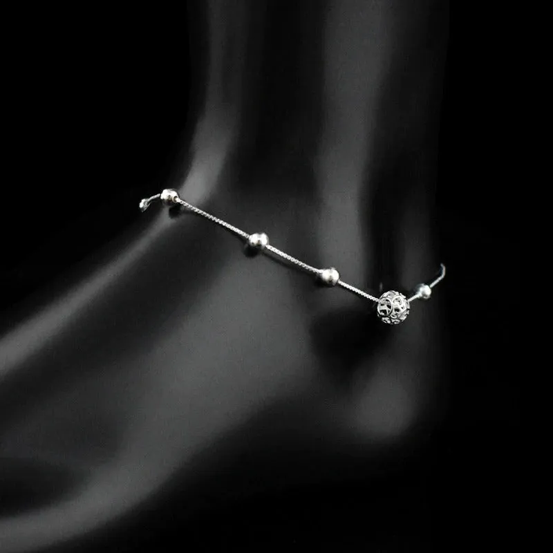 Sterling Silver Hollow Ball Shape Anklet